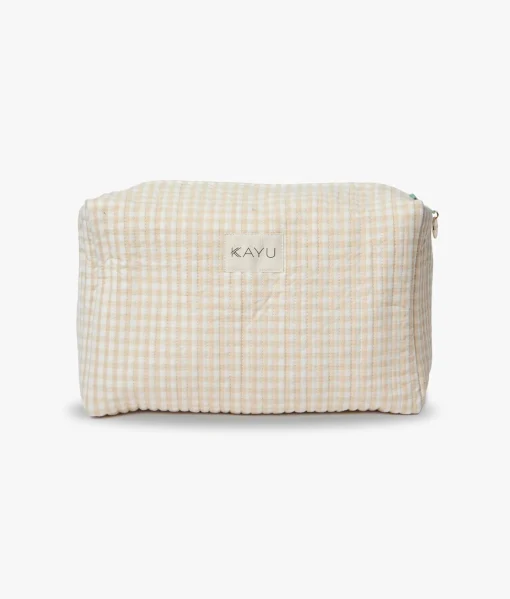 Elsie Travel Case Zip Pouch Bag - Beige Gingham- Kayu