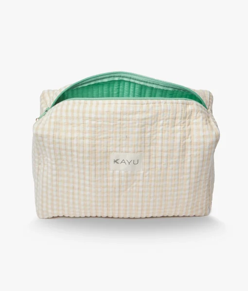 Elsie Travel Case Zip Pouch Bag - Beige Gingham- Kayu