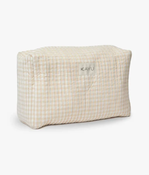 Elsie Travel Case Zip Pouch Bag - Beige Gingham- Kayu