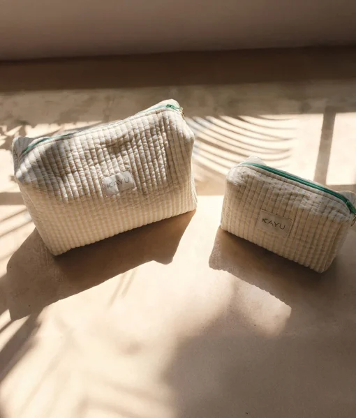 Elsie Travel Case Zip Pouch Bag - Beige Gingham- Kayu