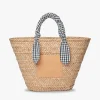Marlow Straw Scarf Tote Bag - Black Gingham - Kayu