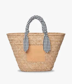 Marlow Straw Scarf Tote Bag - Black Gingham - Kayu
