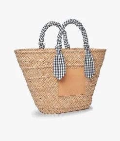 Marlow Straw Scarf Tote Bag - Black Gingham - Kayu