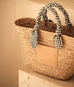 Marlow Straw Scarf Tote Bag - Black Gingham - Kayu