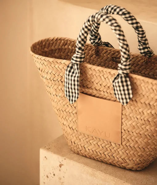 Marlow Straw Scarf Tote Bag - Black Gingham - Kayu