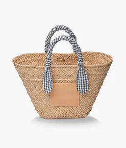 Marlow Straw Scarf Tote Bag - Black Gingham - Kayu