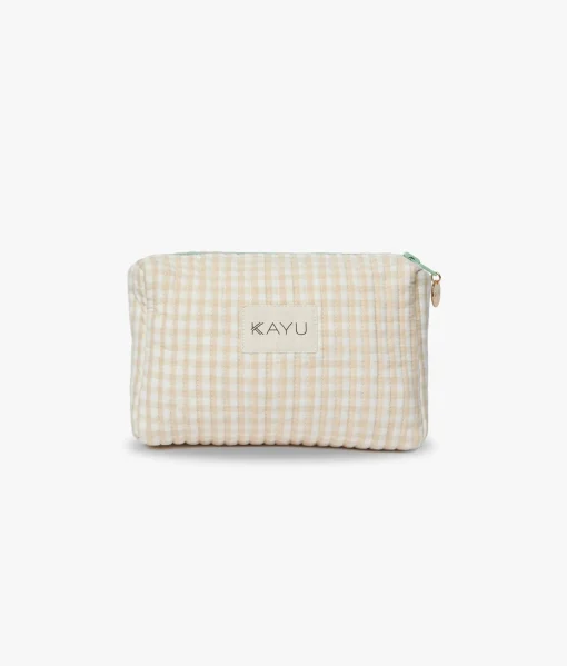 Mini Elsie Travel Case Zip Pouch Bag - Beige Gingham - Kayu