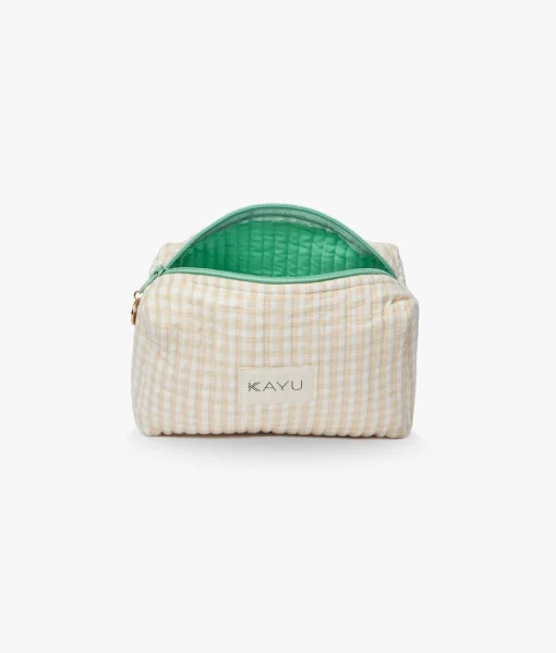 Mini Elsie Travel Case Zip Pouch Bag - Beige Gingham - Kayu