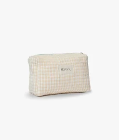 Mini Elsie Travel Case Zip Pouch Bag - Beige Gingham - Kayu