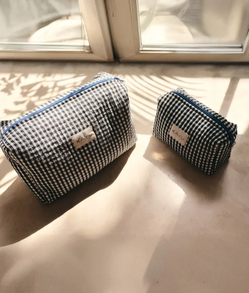 Mini Elsie Travel Case Zip Pouch Bag - Black Gingham - Kayu