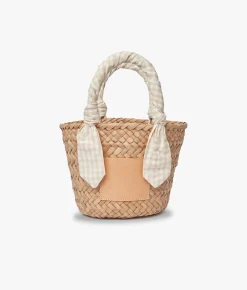 Mini Marlow Straw Scarf Tote Bag - Beige Gingham - Kayu