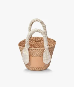 Mini Marlow Straw Scarf Tote Bag - Beige Gingham - Kayu