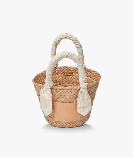 Mini Marlow Straw Scarf Tote Bag - Beige Gingham - Kayu