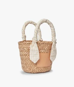 Mini Marlow Straw Scarf Tote Bag - Beige Gingham - Kayu