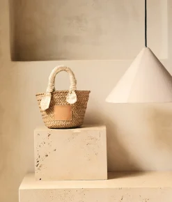 Mini Marlow Straw Scarf Tote Bag - Beige Gingham - Kayu