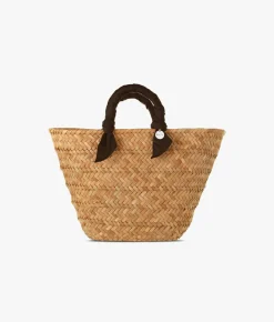 Rosie Woven Straw Ribbon Handle Tote - Black - Kayu