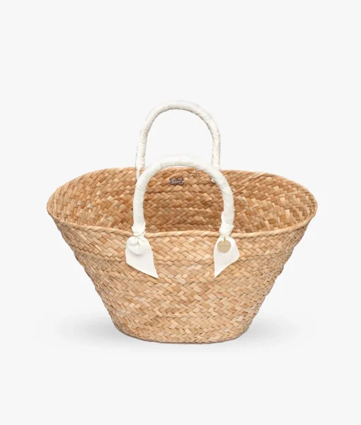 Rosie Woven Straw Ribbon Handle Tote - Ivory - Kayu