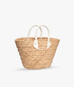 Rosie Woven Straw Ribbon Handle Tote - Ivory - Kayu