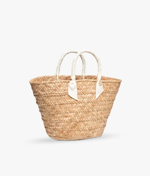 Rosie Woven Straw Ribbon Handle Tote - Ivory - Kayu