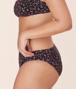 The Classic Bikini Bottom - Satin - Black Ditsy Bloom