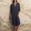 The Handloom Terra Shirt Dress - Navy