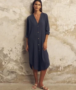 The Handloom Terra Shirt Dress - Navy