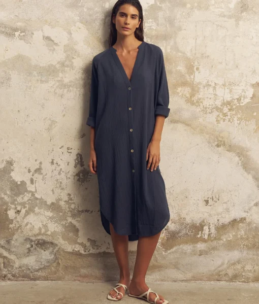 The Handloom Terra Shirt Dress - Navy