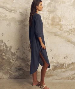 The Handloom Terra Shirt Dress - Navy