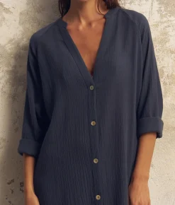 The Handloom Terra Shirt Dress - Navy