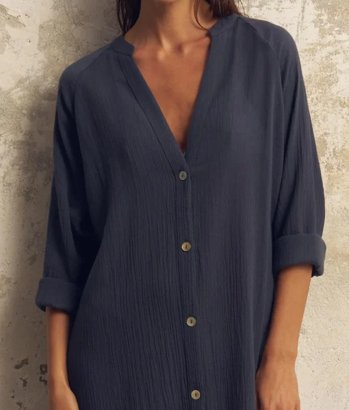 The Handloom Terra Shirt Dress - Navy