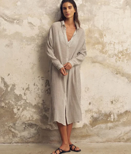 The Handloom Voyage Shirt Dress - Black Stripes