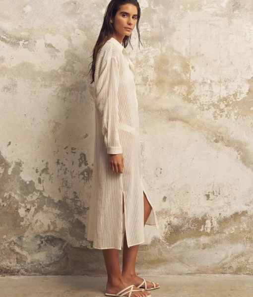 The Handloom Voyage Shirt Dress - White Stripes