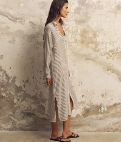 The Handloom Voyage Shirt Dress - Black Stripes
