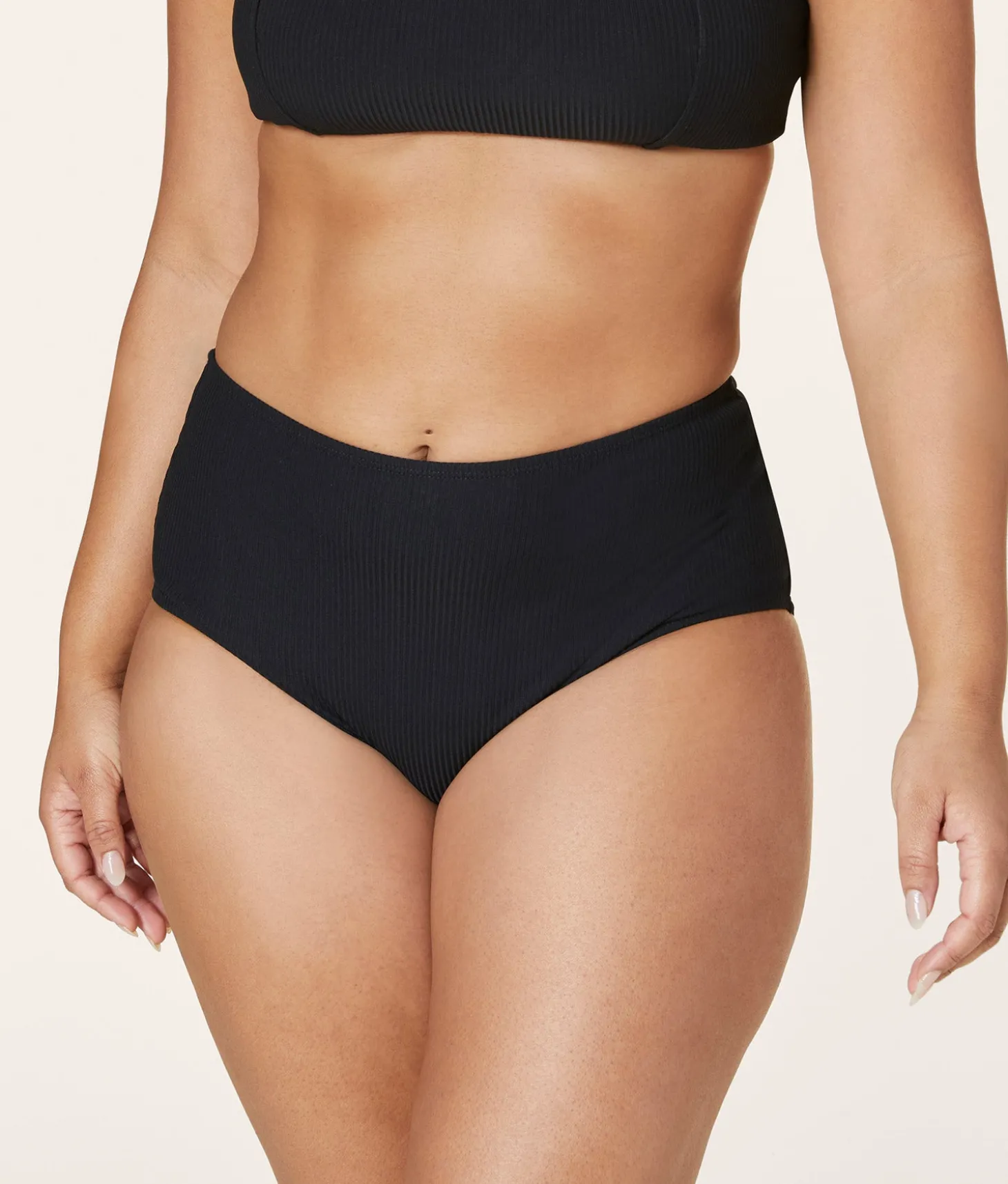 The High Waist Bikini Bottom - Eco Ribbed - Black