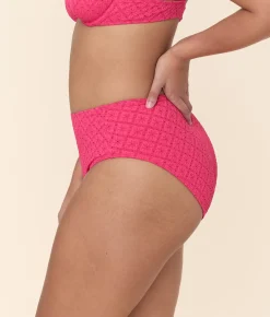 The High Waist Bikini Bottom - Eyelet - Begonia