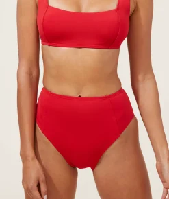 The High Waist Cheeky Bikini Bottom - Eco Nylon - Cherry Red