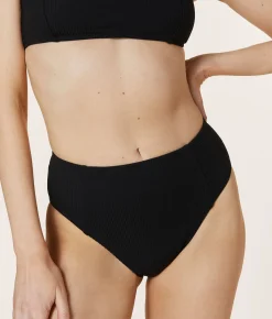 The High Waist Cheeky Bikini Bottom - Eco Ribbed - Black