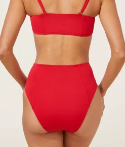The High Waist Cheeky Bikini Bottom - Eco Nylon - Cherry Red
