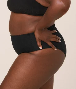 The High Waist Cheeky Bikini Bottom - Eco Ribbed - Black