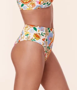 The High Waist Cheeky Bikini Bottom - Eco Nylon - Bird Floral