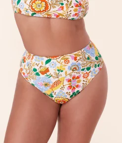 The High Waist Cheeky Bikini Bottom - Eco Nylon - Bird Floral