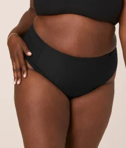 The High Waist Cheeky Bikini Bottom - Eco Ribbed - Black