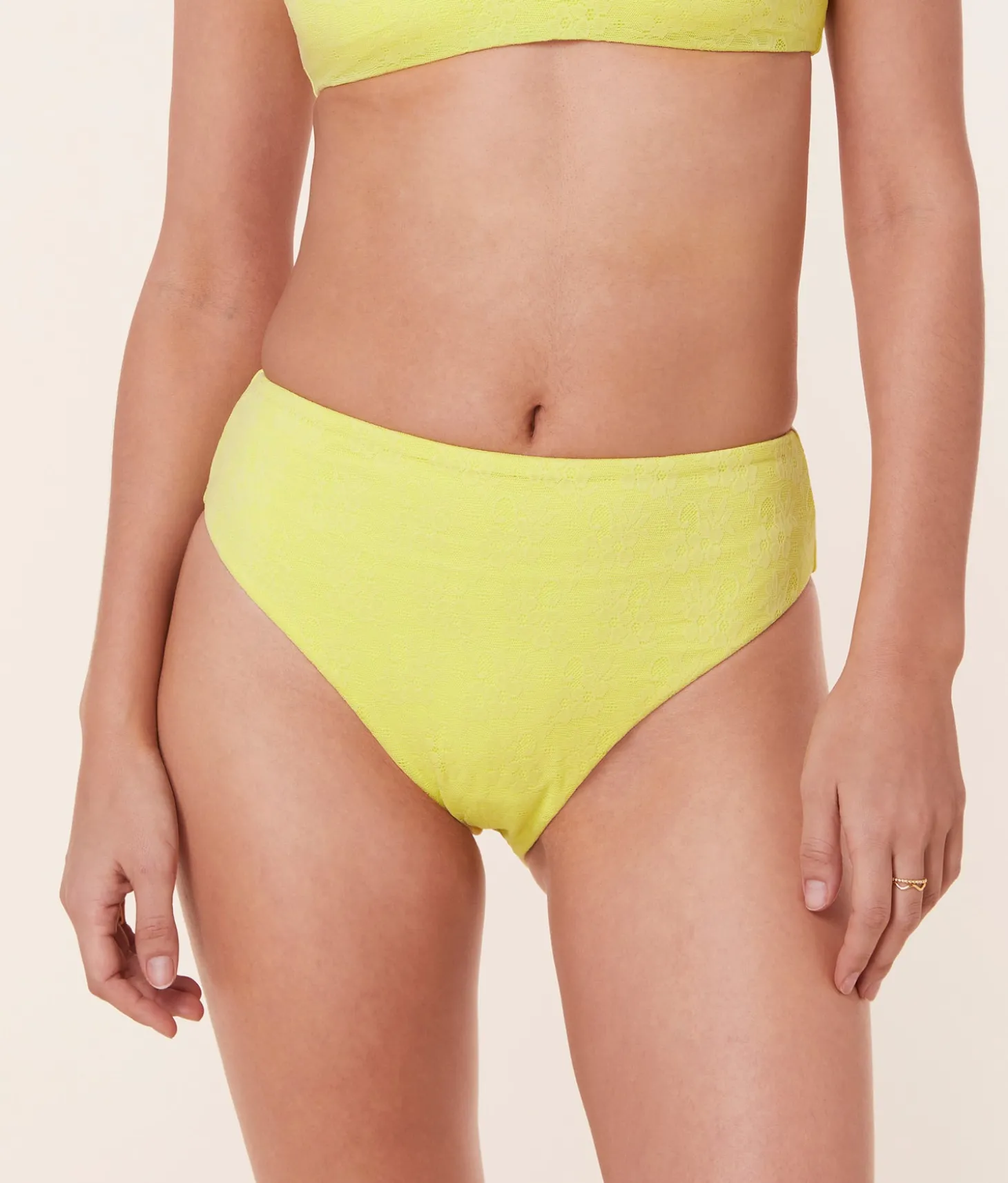 The 90s High Waist Bikini Bottom - Floral Lace - Limeade