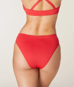 The 90s High Waist Bikini Bottom - Eco Nylon - Cherry Red