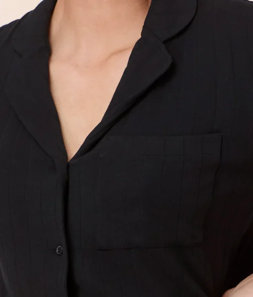 The Short Sleeve Button Up - Wide Rib - Black