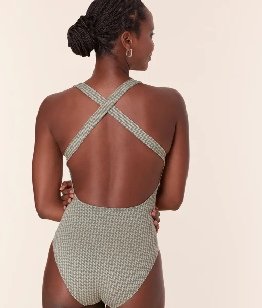 The Tulum One Piece - Houndstooth - Seagrass - Classic